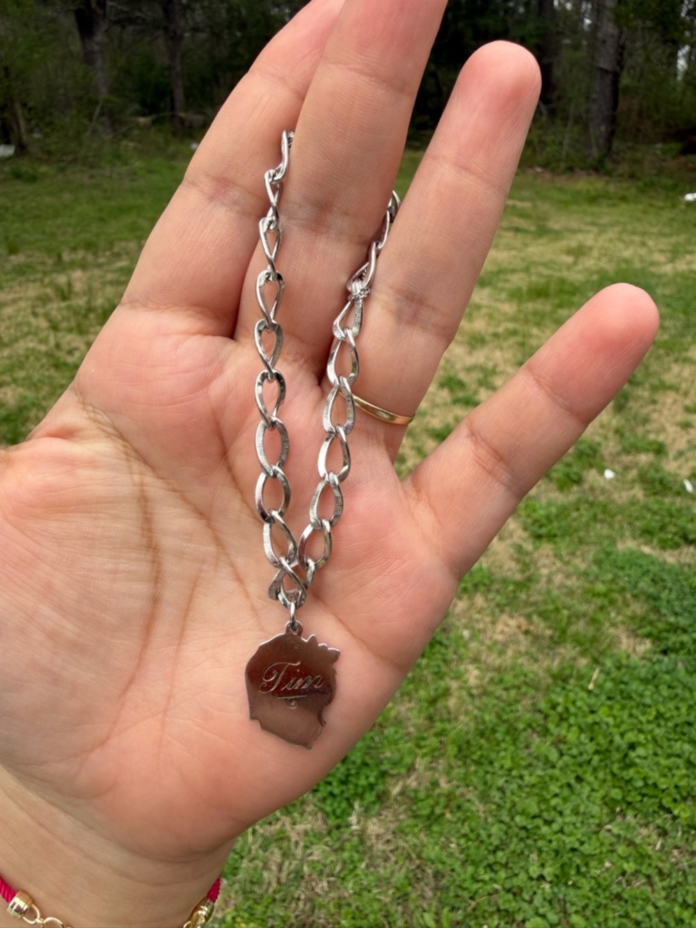 Silver Tone Heart-Link Necklace with Script Pendant